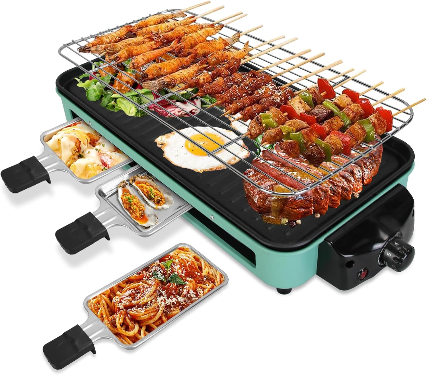 Raclette Grill Table - 1500W Electric Indoor Grill,2 in 1