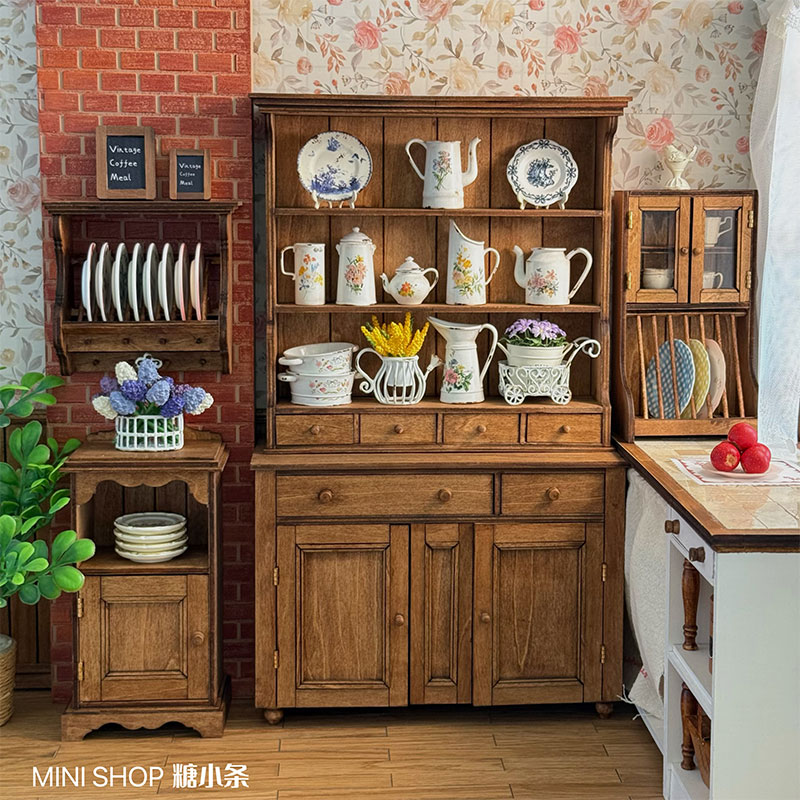 Kitchen Appliances Vintage - 1:6 Wood Vintage Sideboard Cabinet Plate